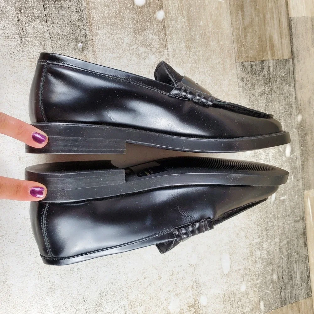 Steve Madden Madison Loafer Shoes Women Sz 7.5 M Black Leather Slip On Round Toe